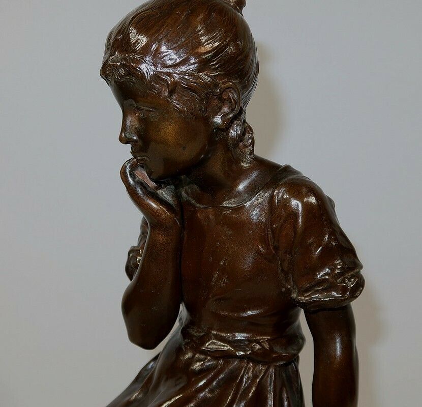Home Decor Bronze “Seated Girl”, By A. Massoulle – Late 19th Century photo