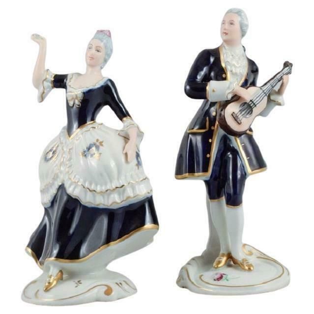 Royal Dux. Rococo Couple In Hand Painted Porcelain. 1940s