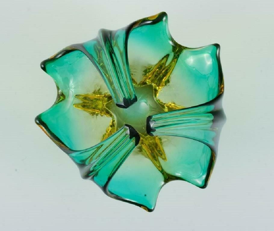 Murano Bowl In Mouth Blown Art Glass, Green And Yellow Shades, 1960s photo Home Decor