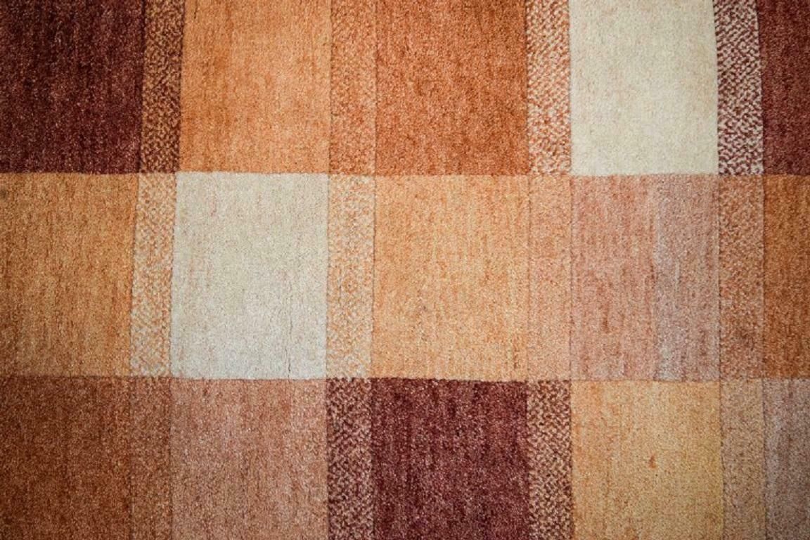 Milford, Sweden, Pure Wool Rug. Geometric Fields In Red, Orange And White Shades photo furniture