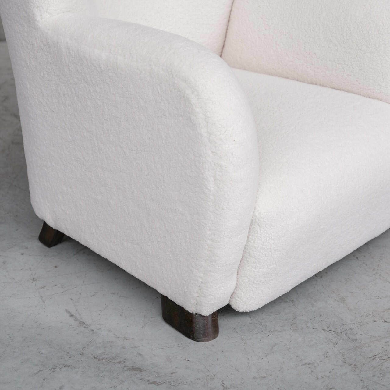 Furniture Pair Of White Boucle Danish Mid Century Armchairs photo