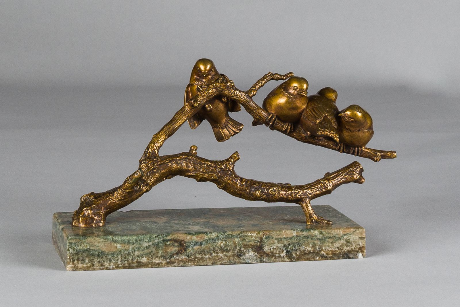 French Art Deco Gilded Bronze Sculpture Of Birds Resting On A Branch Signed P. Marec photo furniture