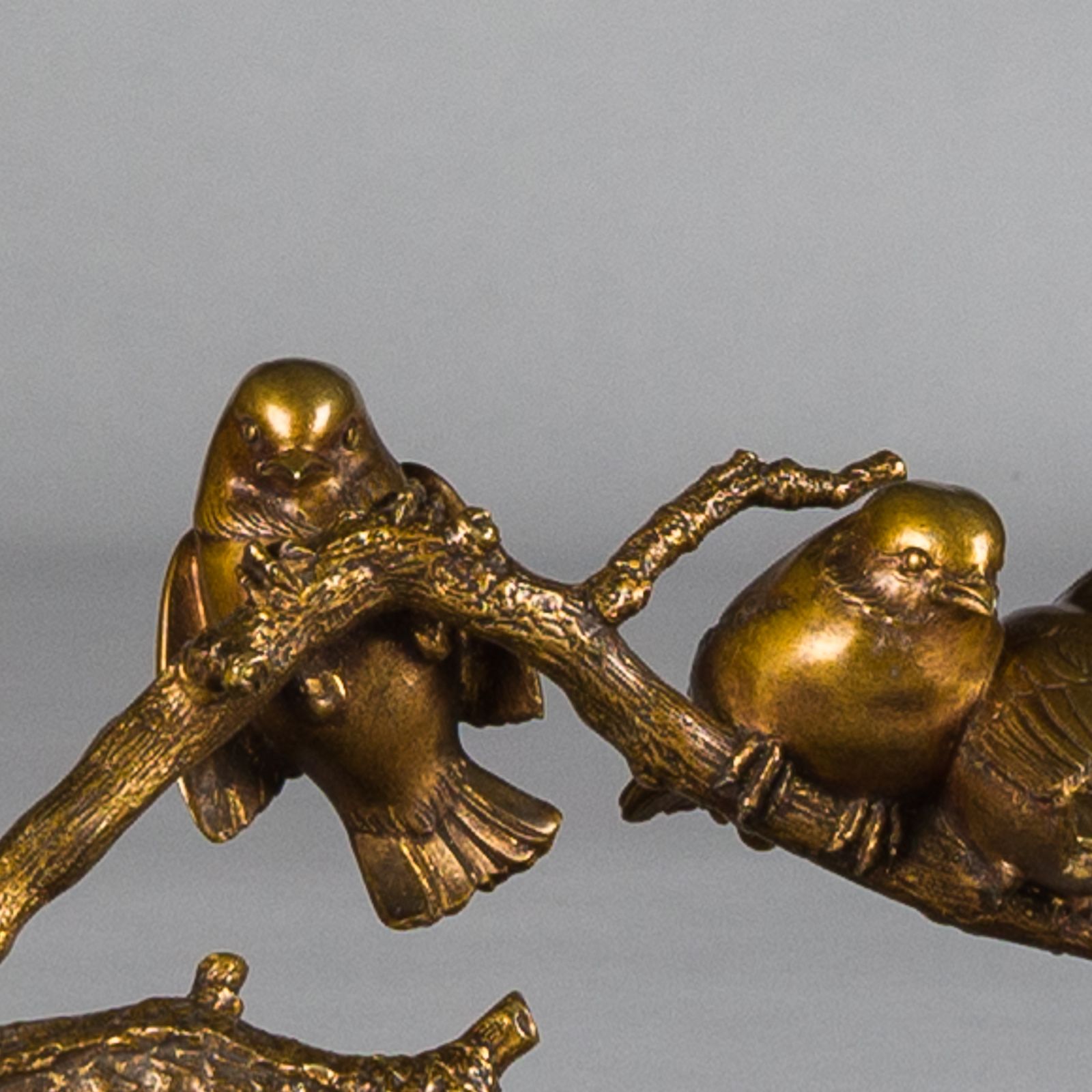 French Art Deco Gilded Bronze Sculpture Of Birds Resting On A Branch Signed P. Marec photo for sale