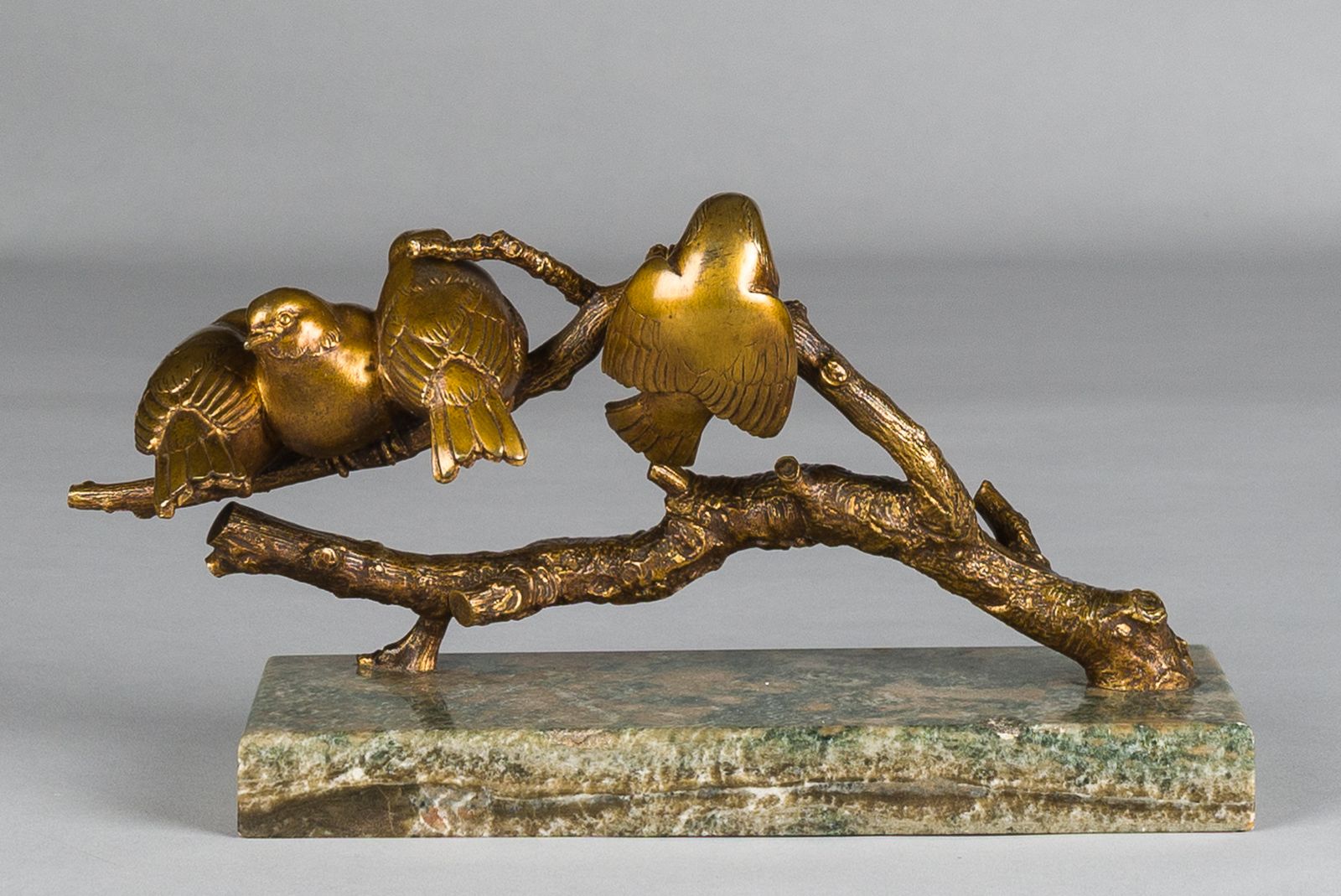 French Art Deco Gilded Bronze Sculpture Of Birds Resting On A Branch Signed P. Marec photo buy