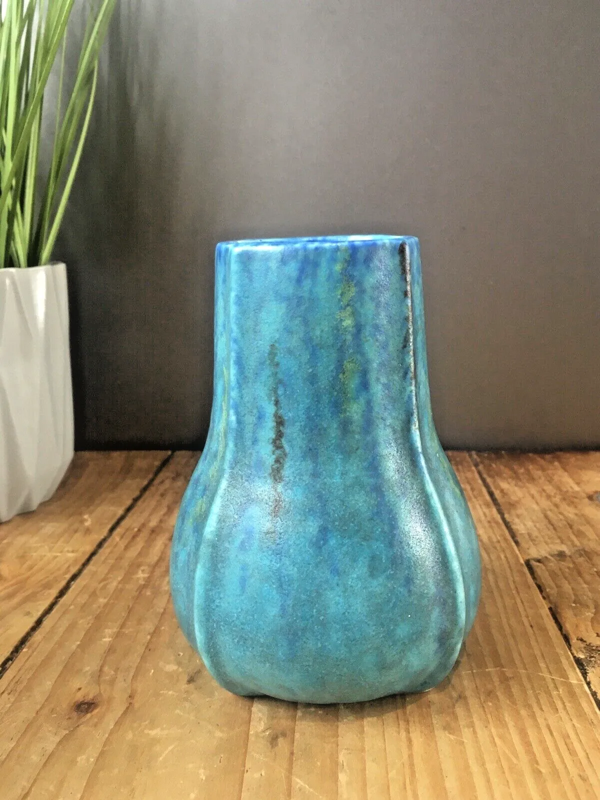 photo for sale Stunning Antique Mottled Turquoise Blue Vase Ruskin Style Arts & Crafts Art Deco