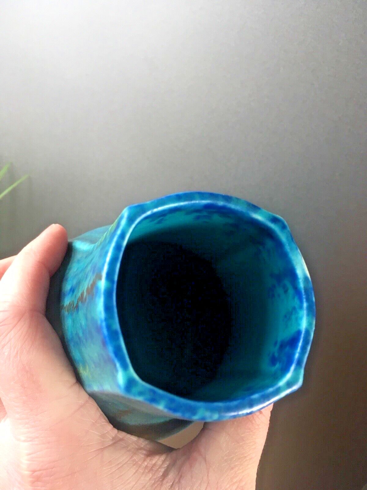 photo buy Stunning Antique Mottled Turquoise Blue Vase Ruskin Style Arts & Crafts Art Deco