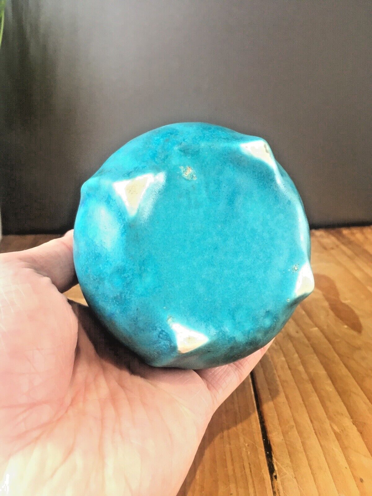 photo vintage Stunning Antique Mottled Turquoise Blue Vase Ruskin Style Arts & Crafts Art Deco