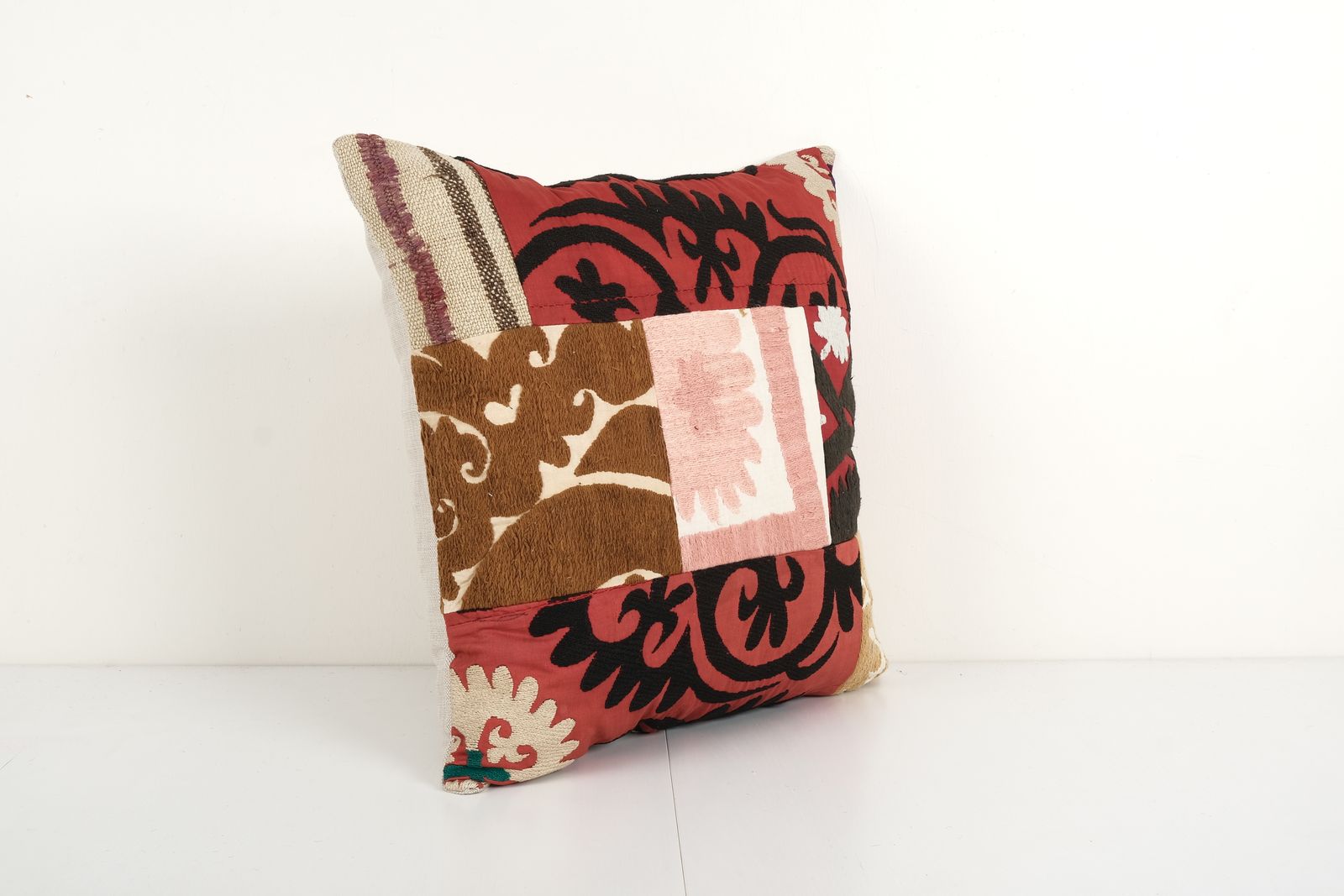 Ethnic Suzani Patchwork Cushion Cover, Suzani Ethnic Pillow Case Made From A 19th Century Suzani Uzbekistan 18'' X 18'' photo Textiles