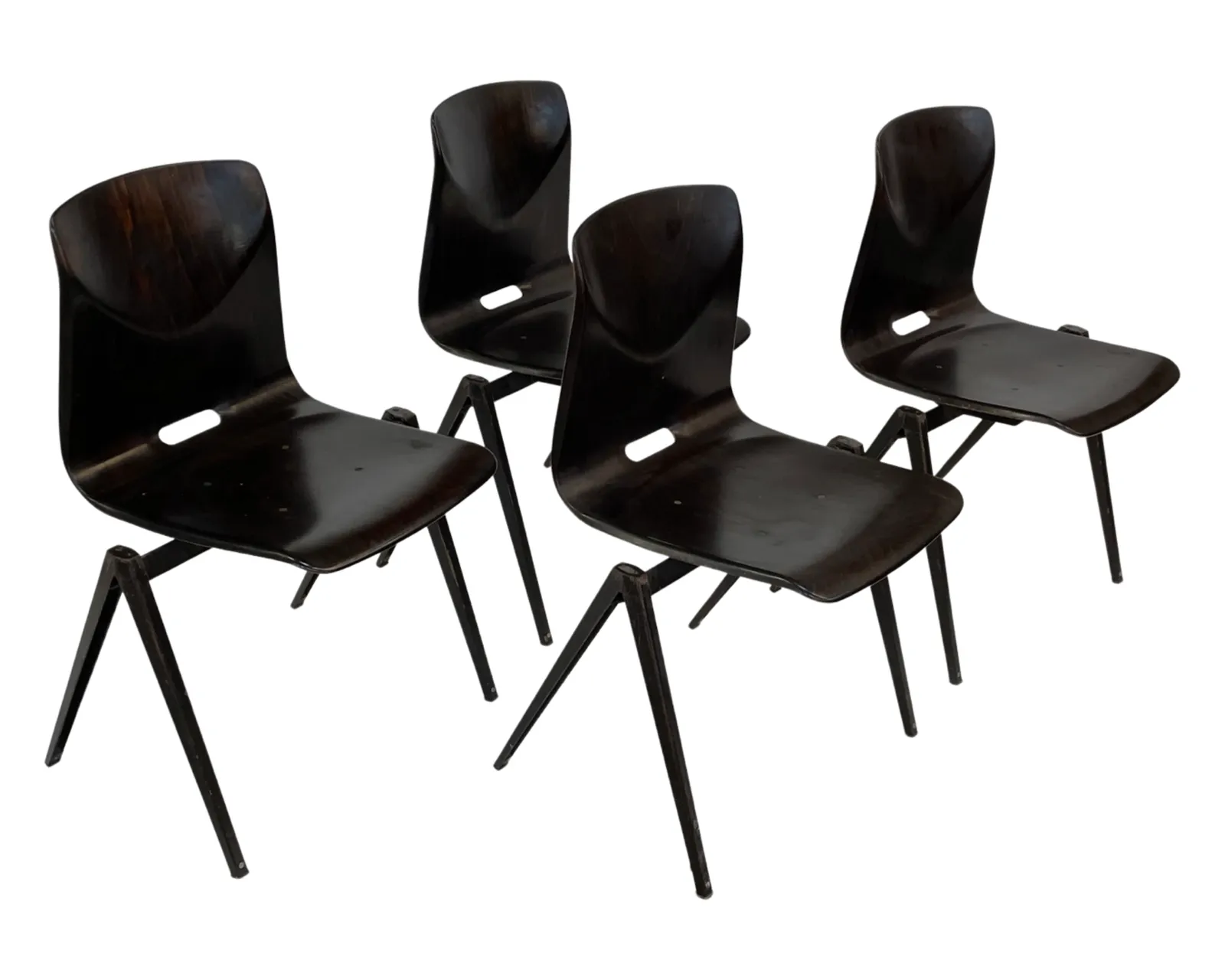 Set Of Four Pagholz Galvanitas S22 Stackable School Chair Brown photo Furniture