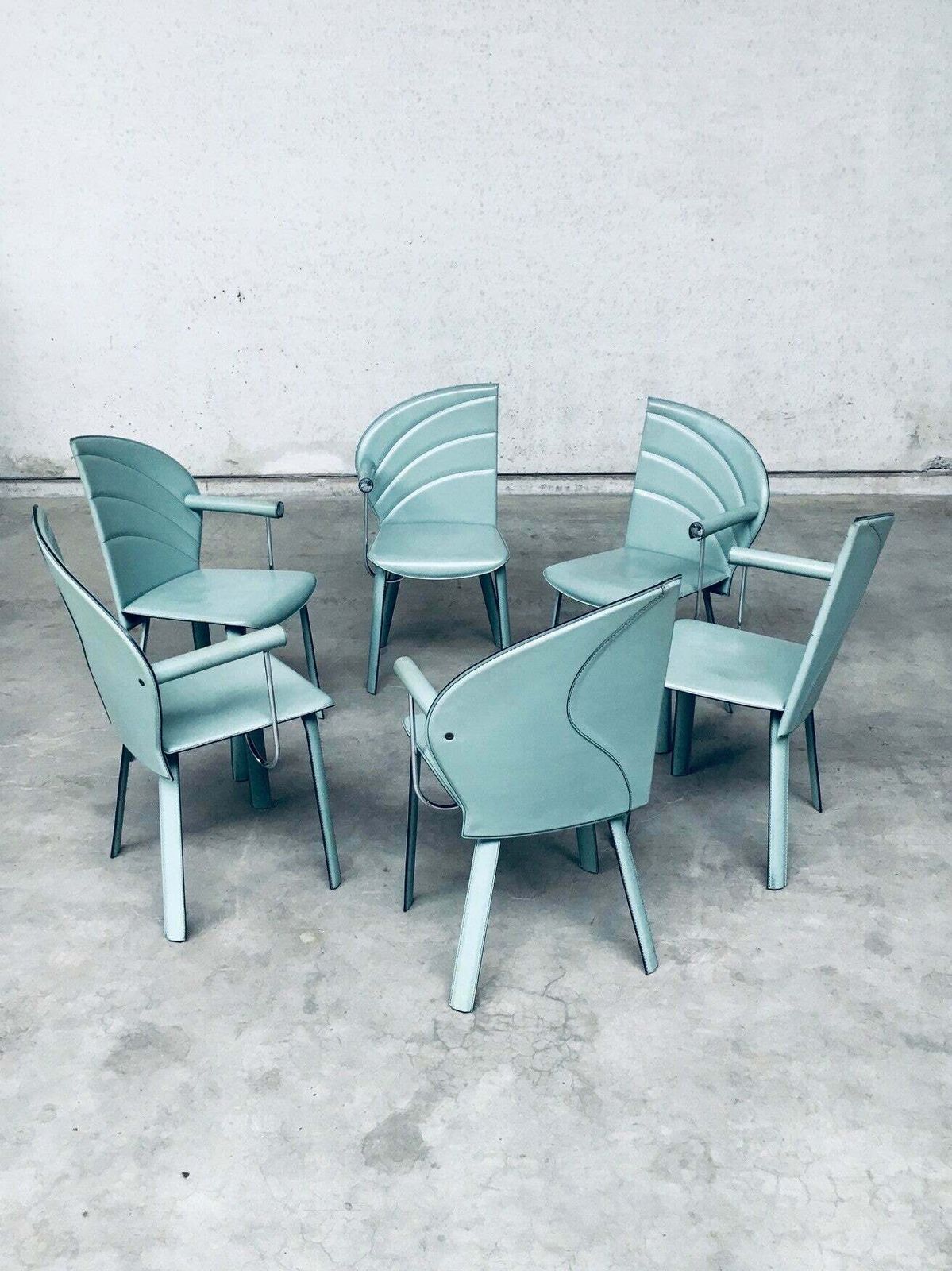 Postmodern Design Leather Dining Chair Set, Italy 1980's photo Furniture