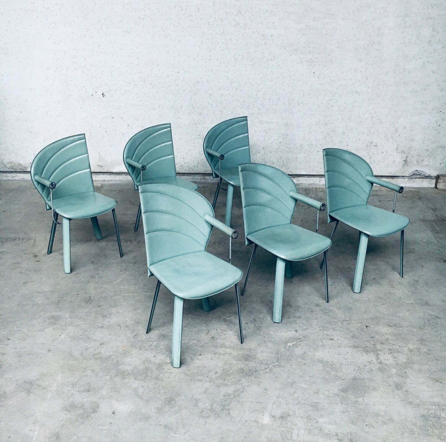 Postmodern Design Leather Dining Chair Set, Italy 1980's photo vinterior