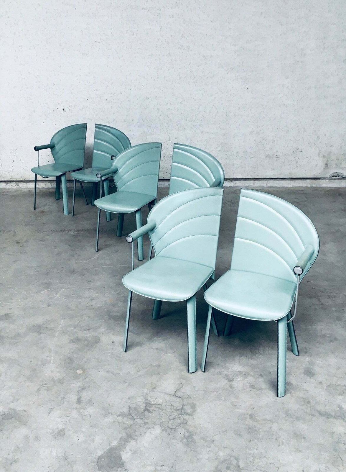 photo furniture Postmodern Design Leather Dining Chair Set, Italy 1980's