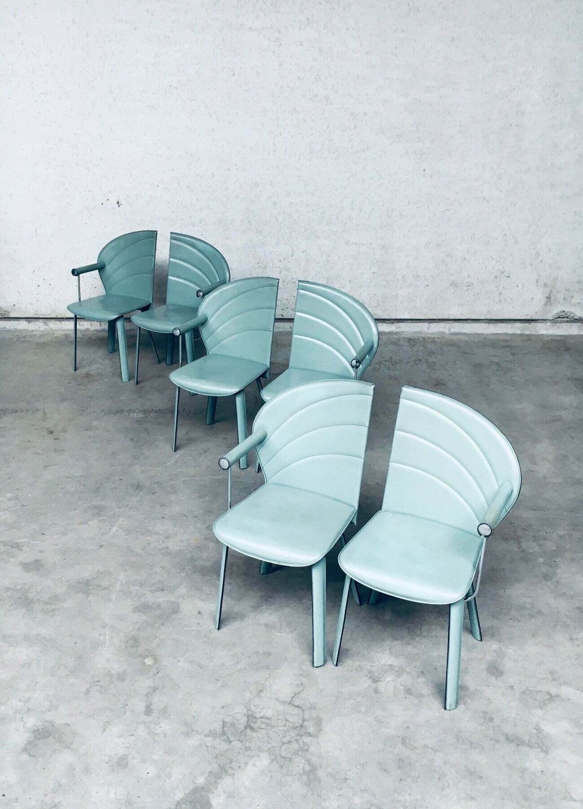 2046.0 Postmodern Design Leather Dining Chair Set, Italy 1980's photo