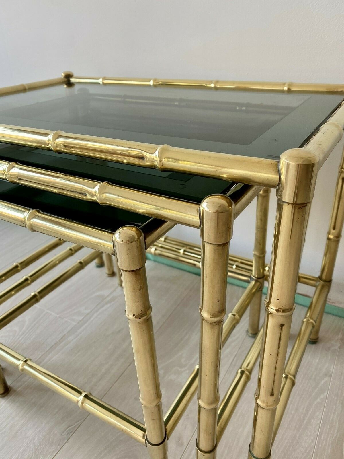 Nest Of Vintage French Brass Bamboo Tables photo furniture