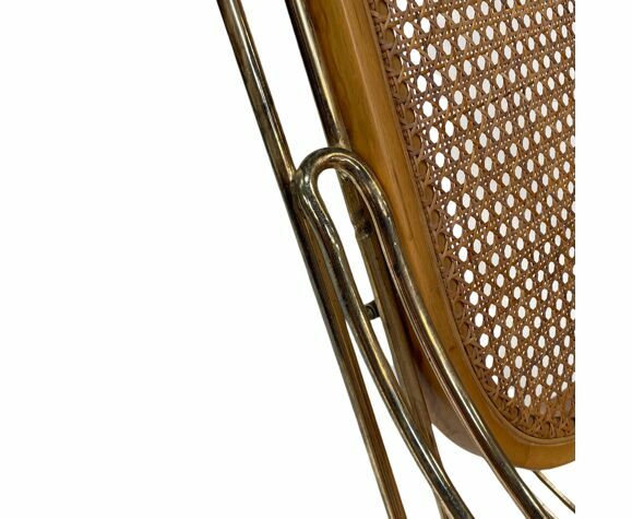 Vintage Brass Curved Wooden Rocking Chair photo vintage