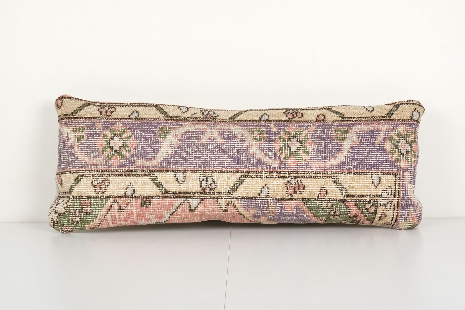 Muted Blue Carpet Bedding Pillow, Faded Ethnic Turkish Long Yastik Pillow   Designer  12'' X 30''