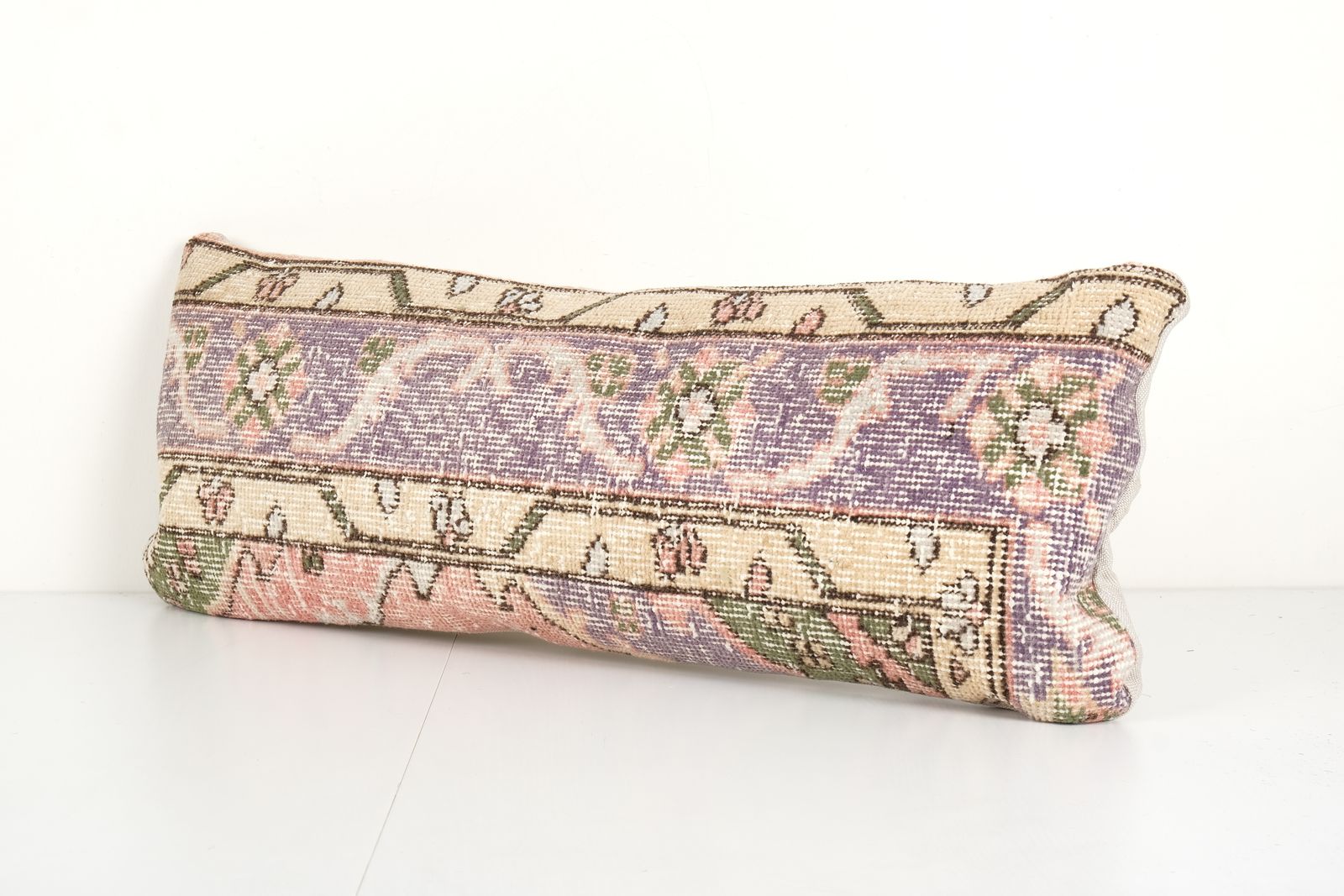Muted Blue Carpet Bedding Pillow, Faded Ethnic Turkish Long Yastik Pillow   Designer  12'' X 30'' photo furniture
