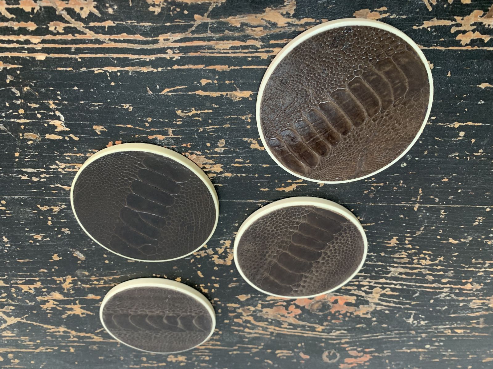 Set Of Four Art Deco Style Leather Bar Coasters By R & Y Augousti Of Paris photo Home Decor
