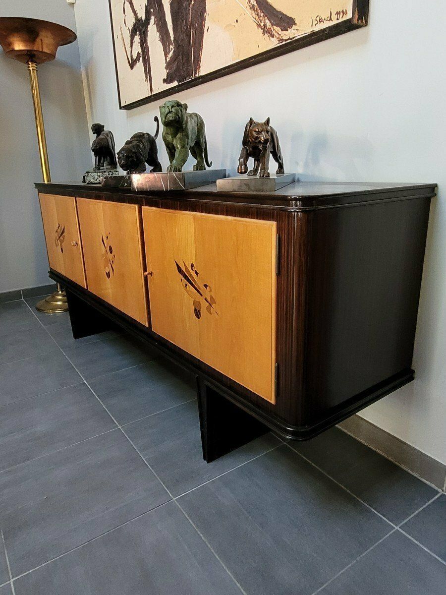 Sideboard   Bar In Exotic Wood Marquetry, 1960s photo vintage