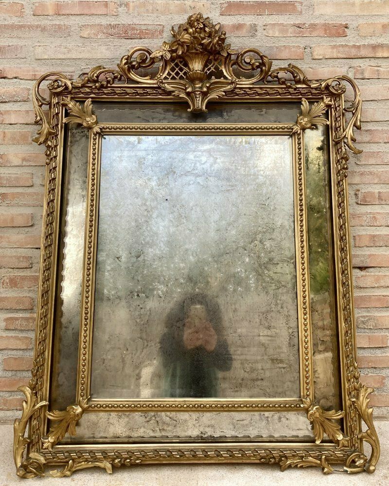Antique French Louis XVI Gold Leaf Beveled Mirror, 1890 photo furniture