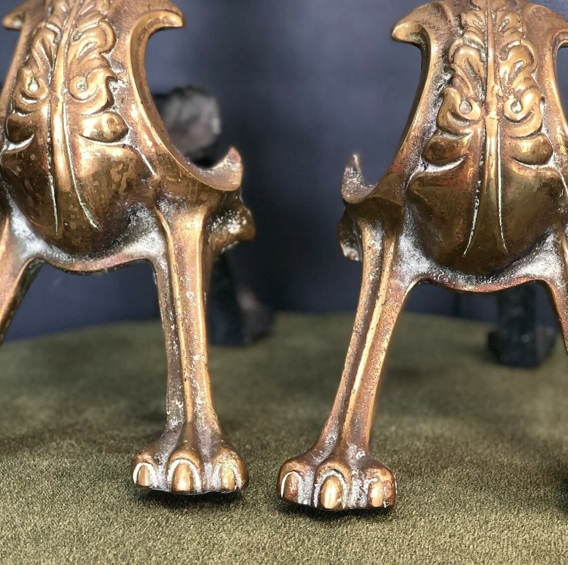 Pair Of Brass Antique Victorian Fire Guard Dogs photo Home Fixtures