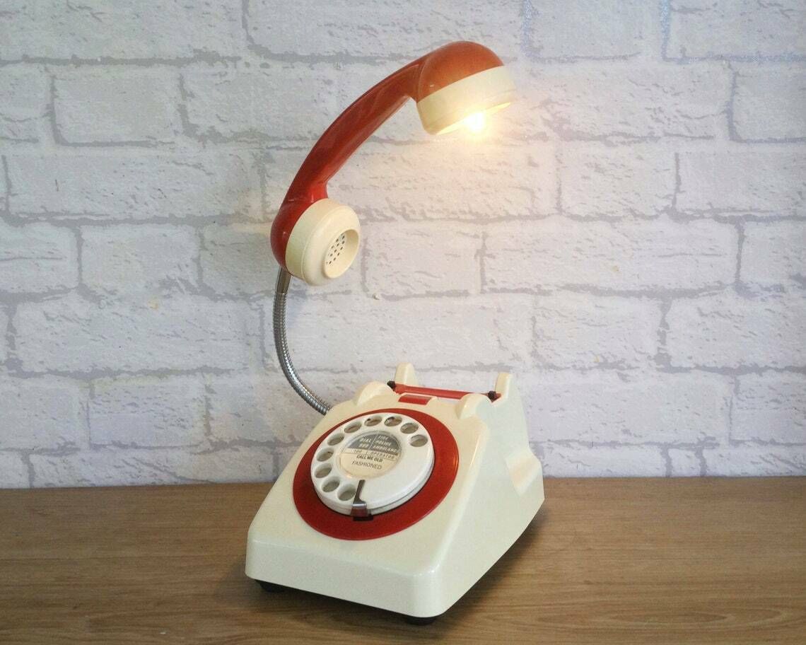Retro Telephone Lamp Cream / Red