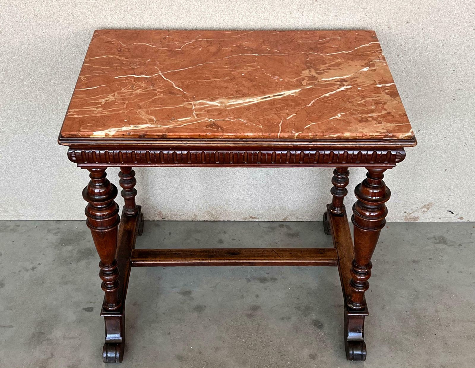Italian 1800s Neoclassical Walnut Side Table With Marble Top And Carved Decor photo for sale
