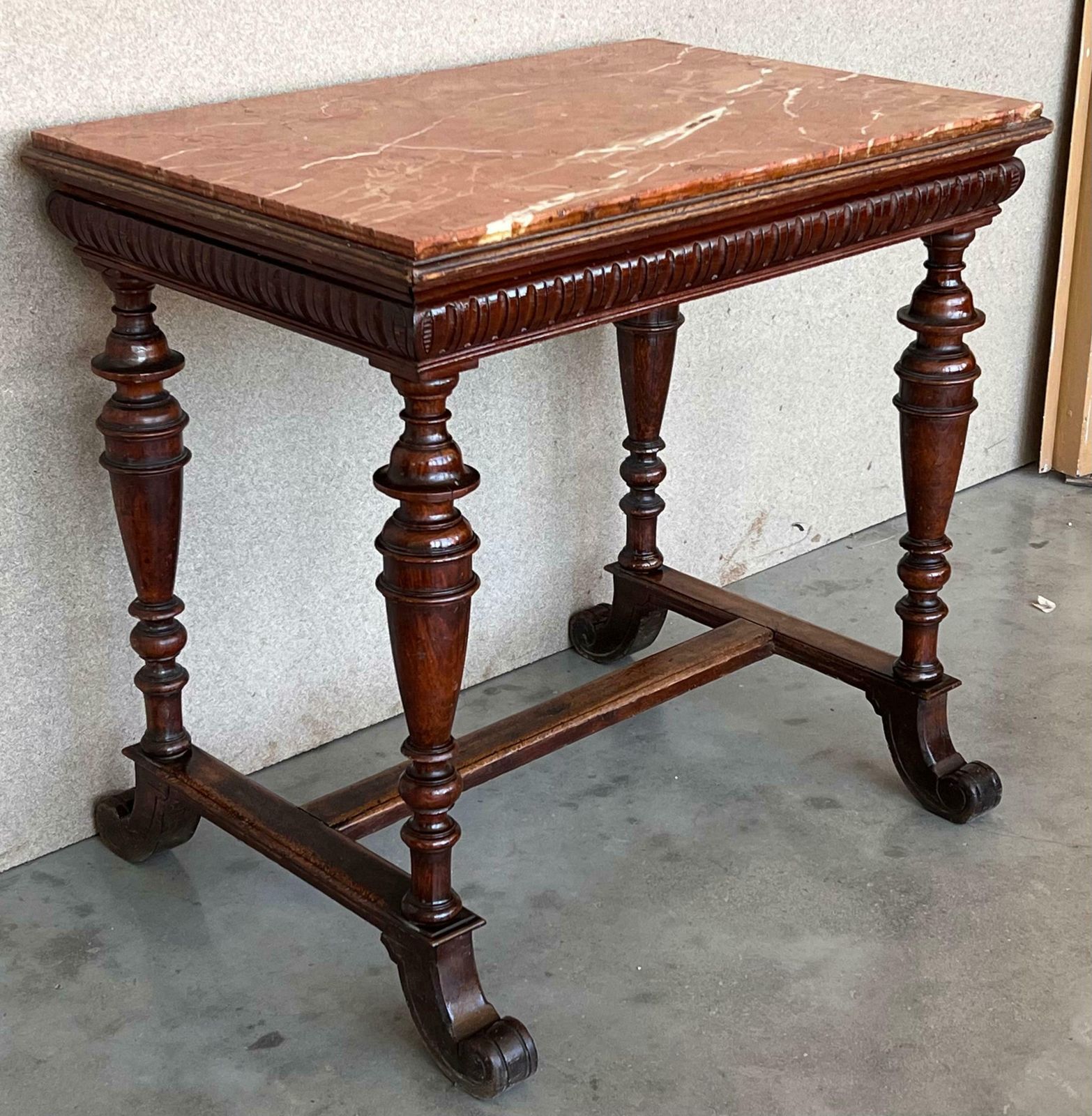 Italian 1800s Neoclassical Walnut Side Table With Marble Top And Carved Decor photo 2321.0
