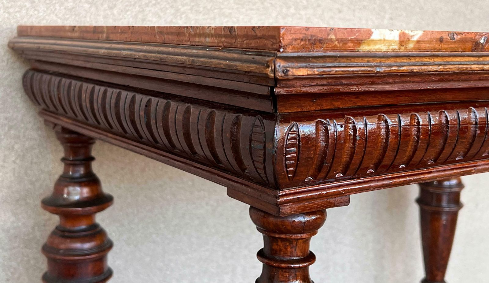 Italian 1800s Neoclassical Walnut Side Table With Marble Top And Carved Decor photo vintage