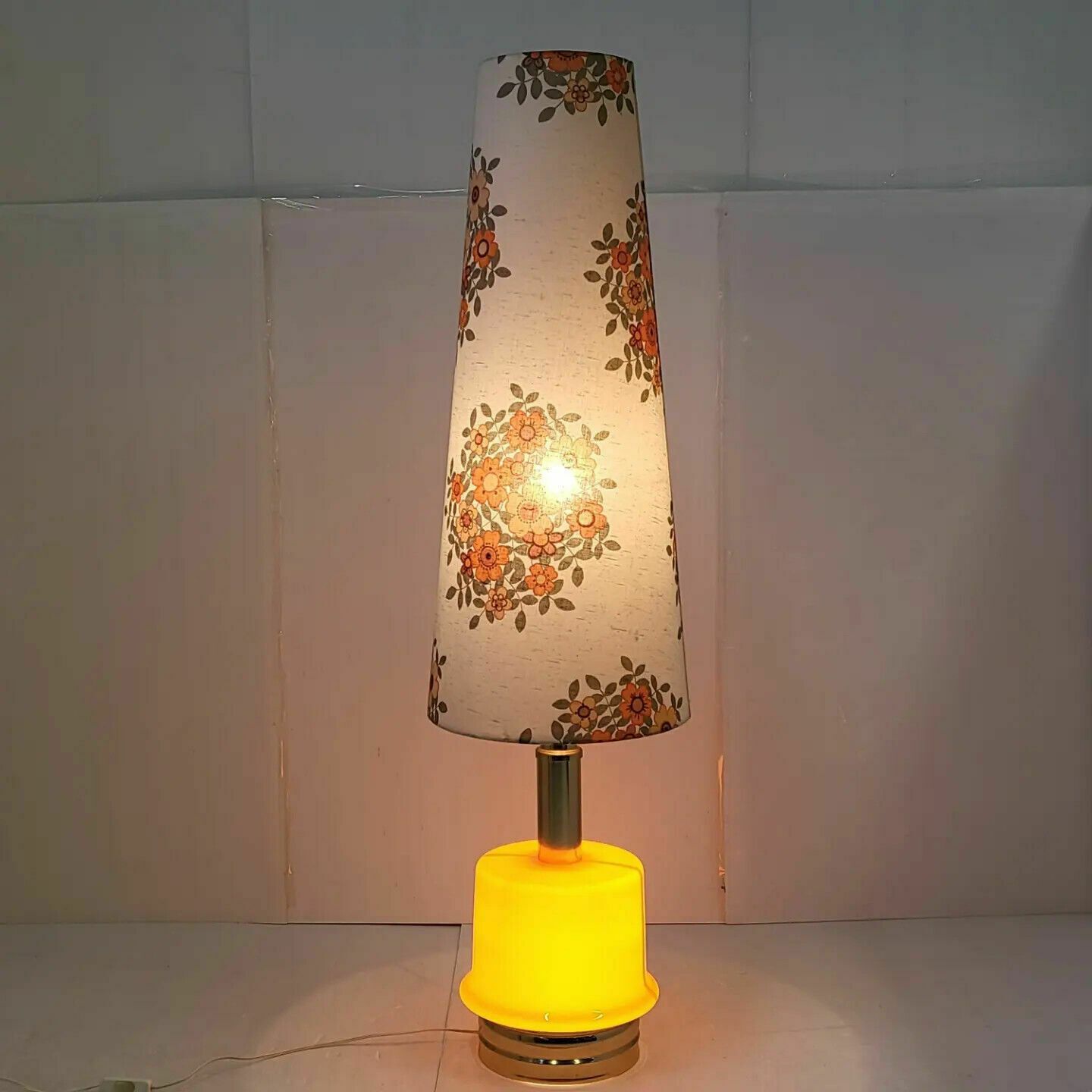 Vintage Floor Lamp 1970 Space Age Orange Glass & Brass 70s Flower Power photo Lighting