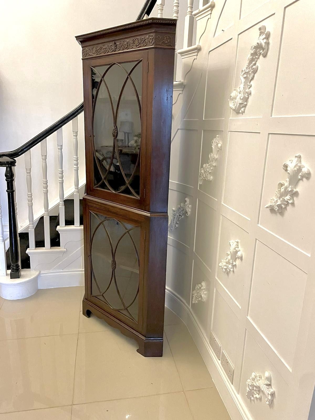 Antique Mahogany Astragal Glazed Carved Corner Cabinet photo Furniture
