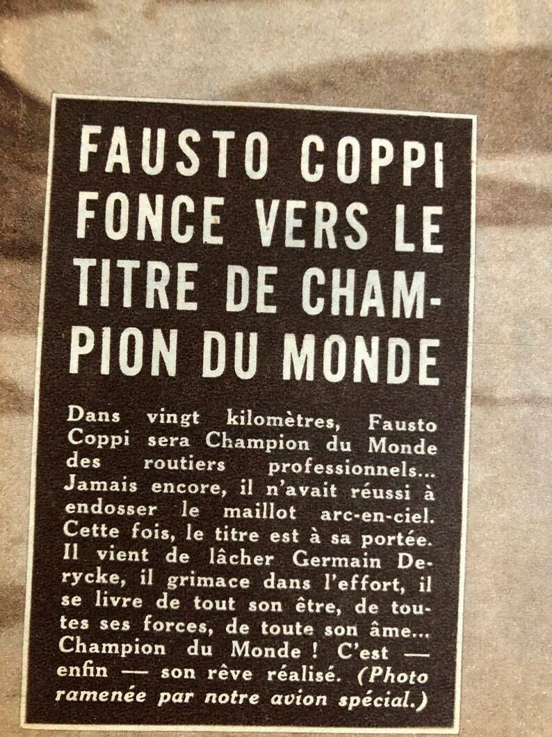 Fausto Coppi Original Vintage Cycling Print 1953 Tour De France photo furniture