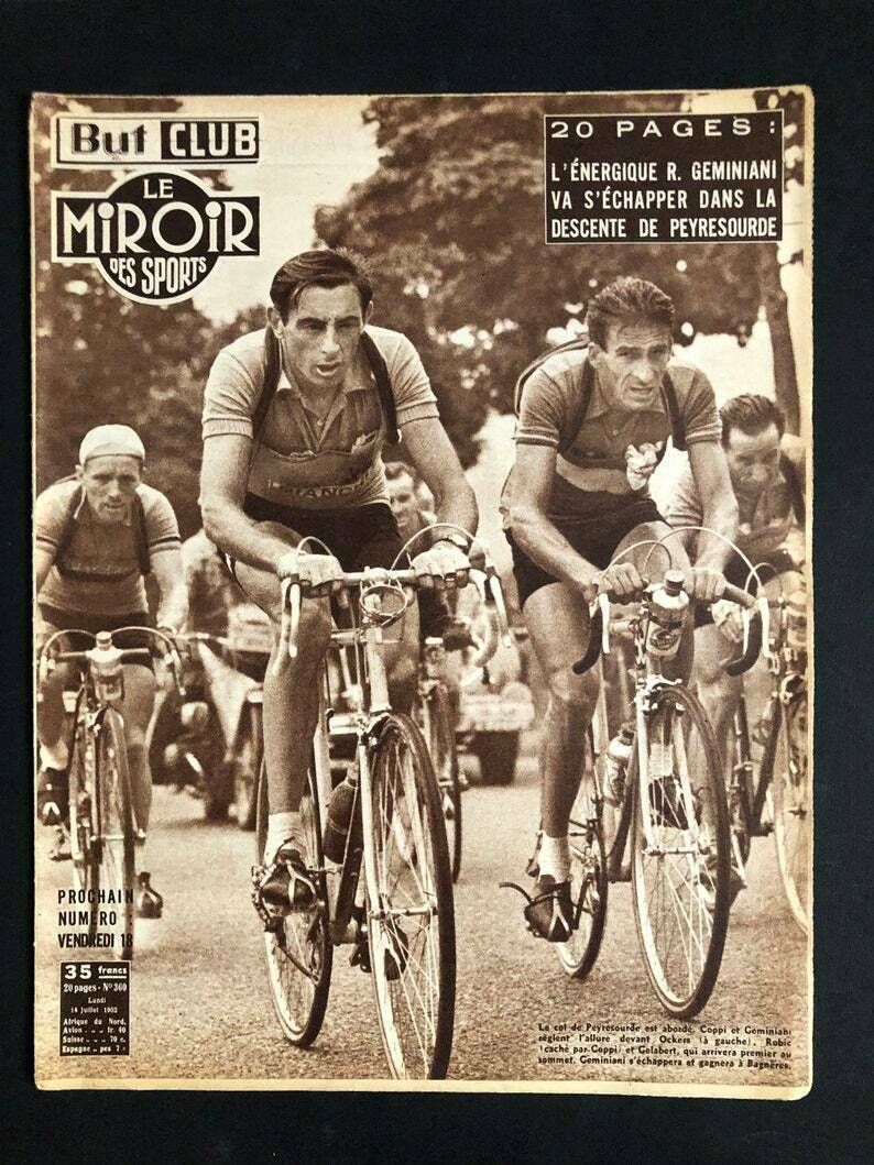 Fausto Coppi Original Vintage Cycling Print 1952 Tour De France