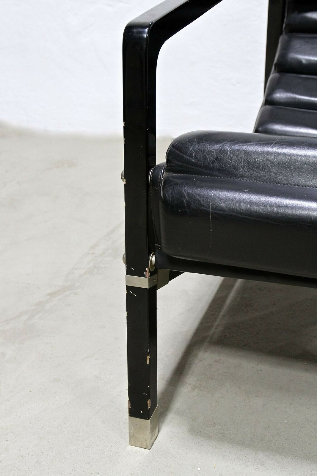 Transat Chair With Black Leather, Design Eileen Gray 1927, France Ca. 1975 photo Furniture