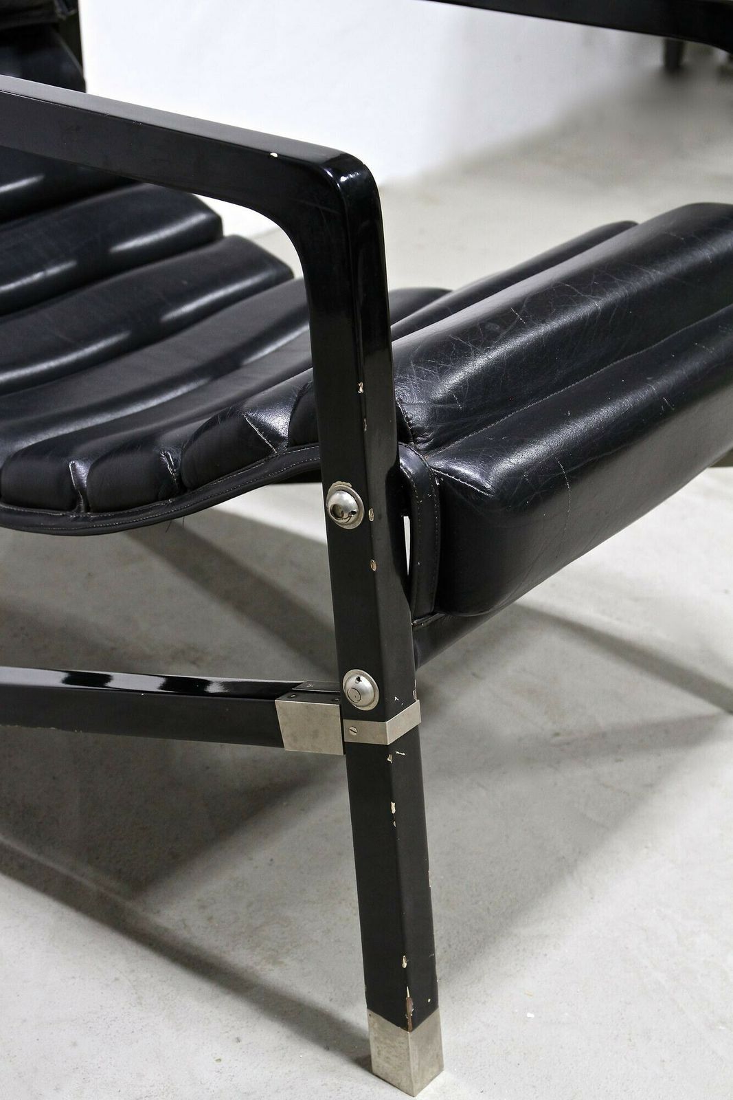 Transat Chair With Black Leather, Design Eileen Gray 1927, France Ca. 1975 photo 12440.0