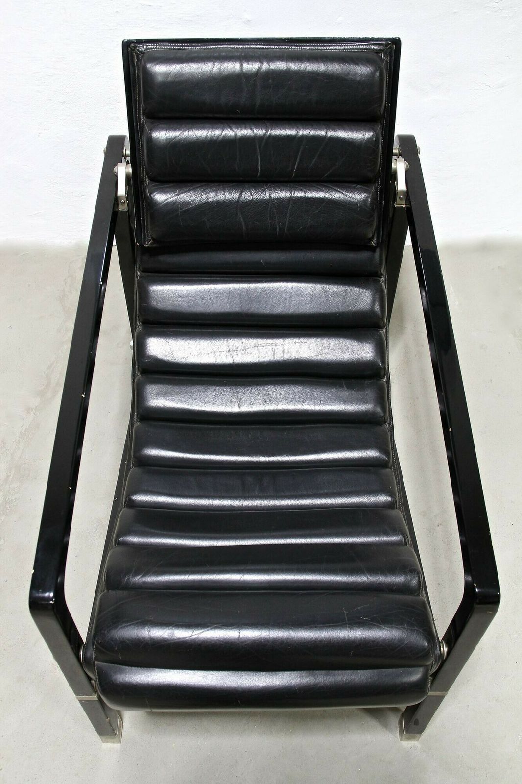 Transat Chair With Black Leather, Design Eileen Gray 1927, France Ca. 1975 photo vinterior