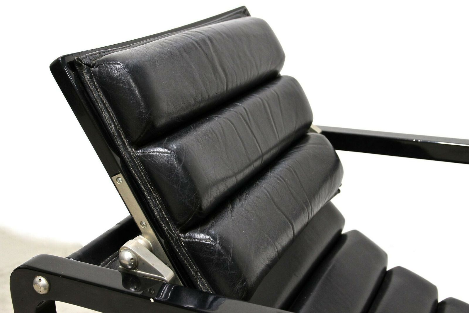 Furniture Transat Chair With Black Leather, Design Eileen Gray 1927, France Ca. 1975 photo