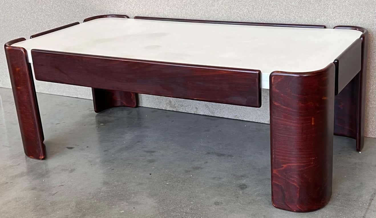 Table rectangulaire mid-century modern, pieds courbés et plateau blanc photo 1930.0