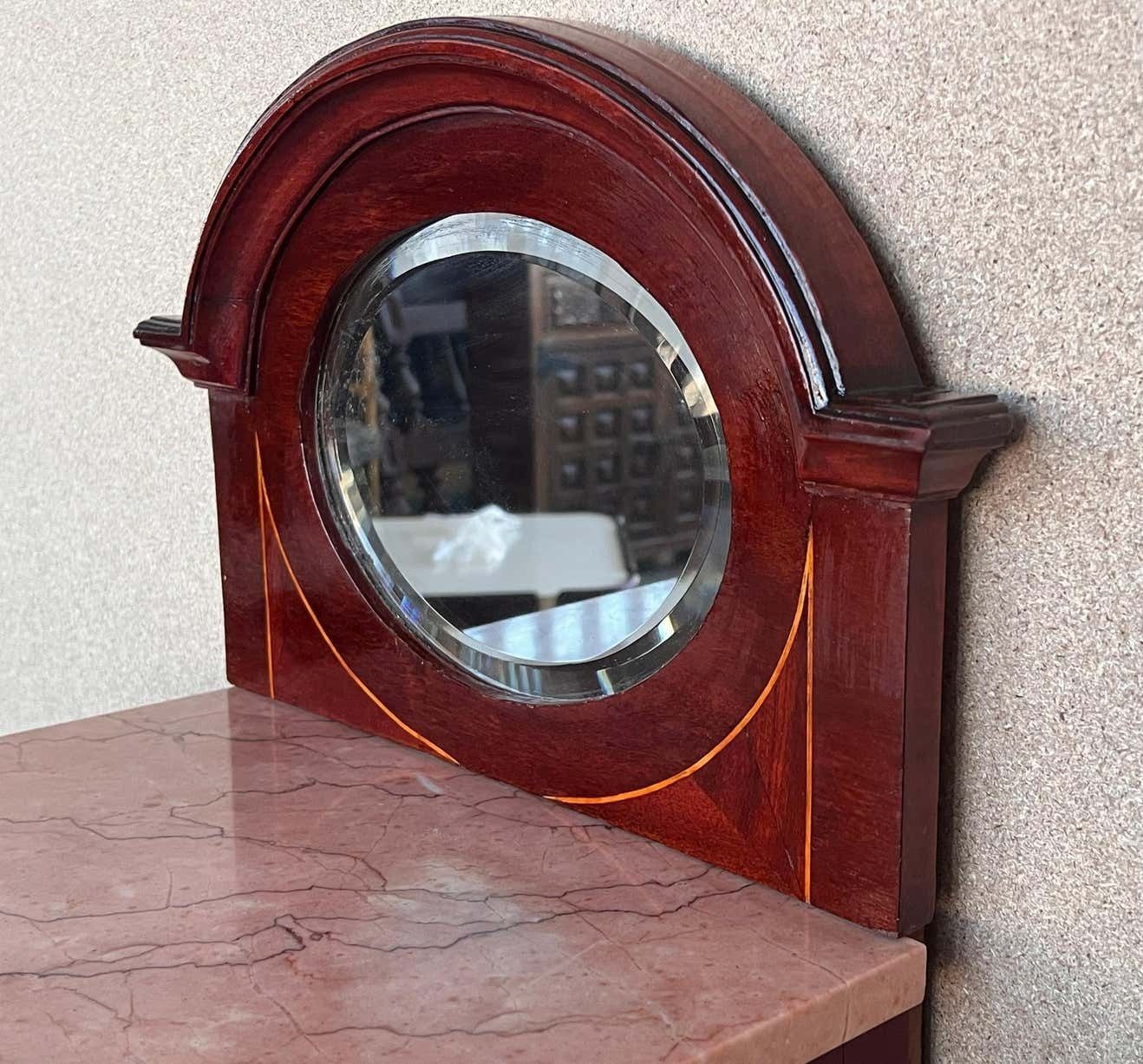 19th Louis XVI Style Marquetry Nightstands With Bronze Hardware And Mirror photo vinterior