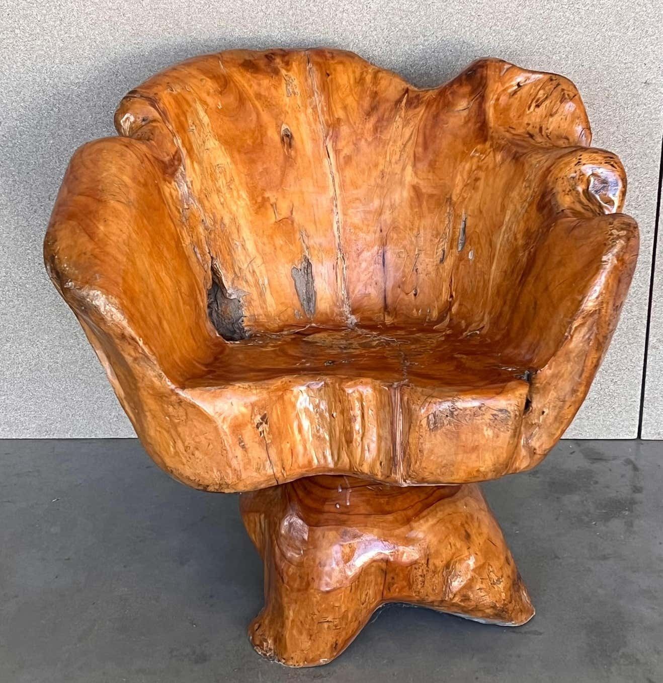 1950 Solid Wood Swivel Armchair Or Side Table photo for sale