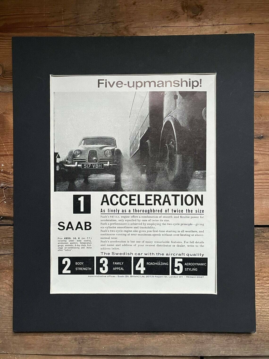 Vintage Saab 96 V4 Advertising Print 1961