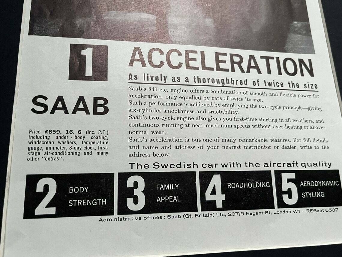Vintage Saab 96 V4 Advertising Print 1961 photo for sale
