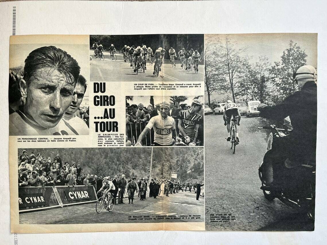 Original Vintage Cycling Print 1960s Giro D’italia Jacques Anquetil photo for sale