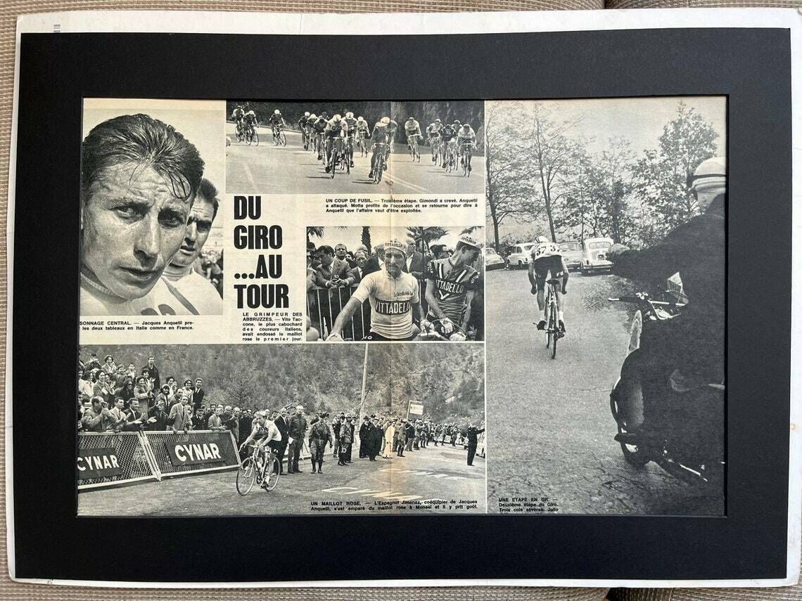 Original Vintage Cycling Print 1960s Giro D’italia Jacques Anquetil photo Art