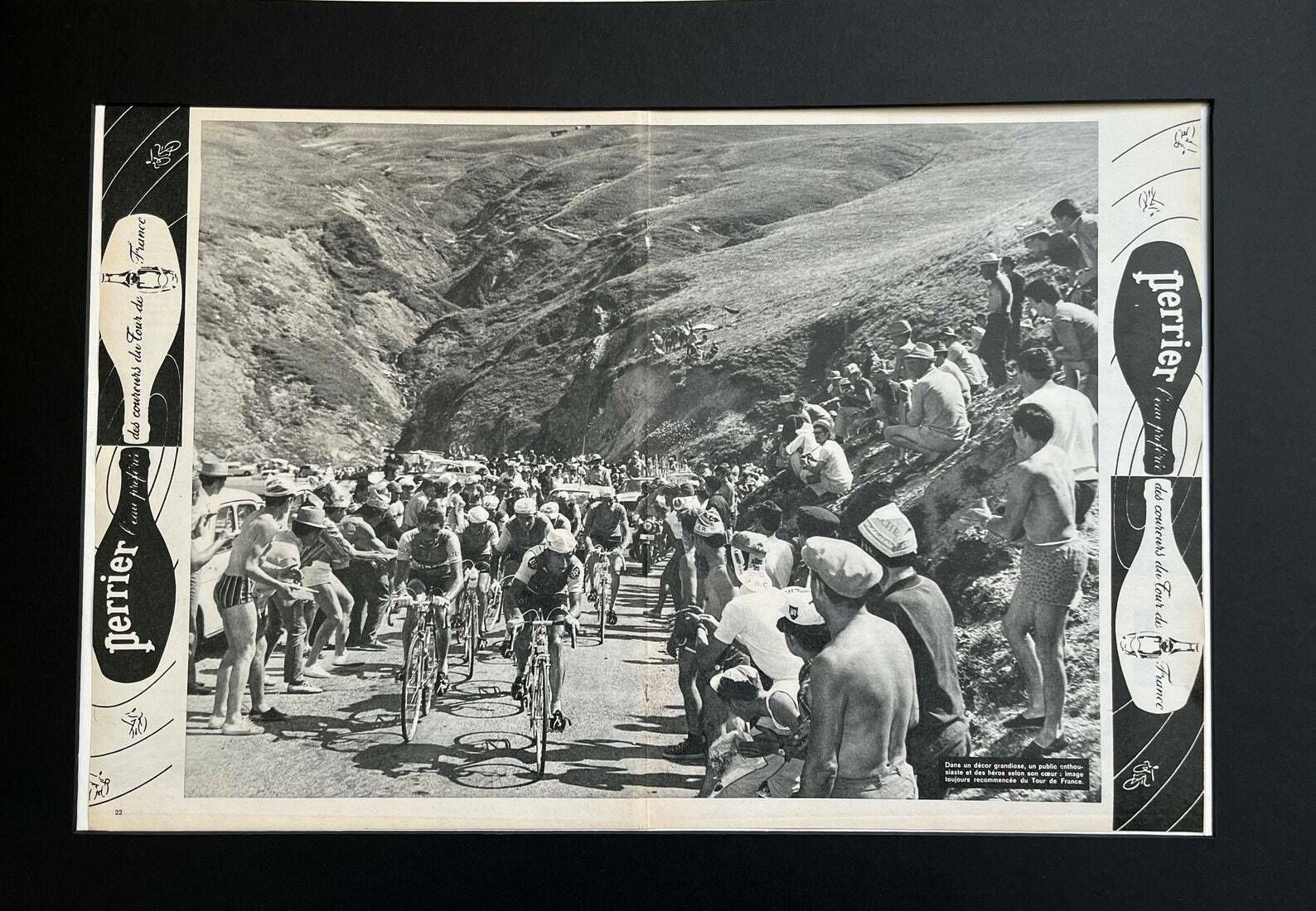 Vintage Tour De France/ Perrier Original Vintage Cycling Print 1960s photo vintage