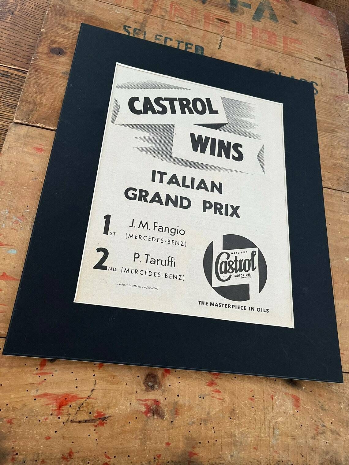 Vintage Castrol Italian Grand Prix Print 1955 photo for sale