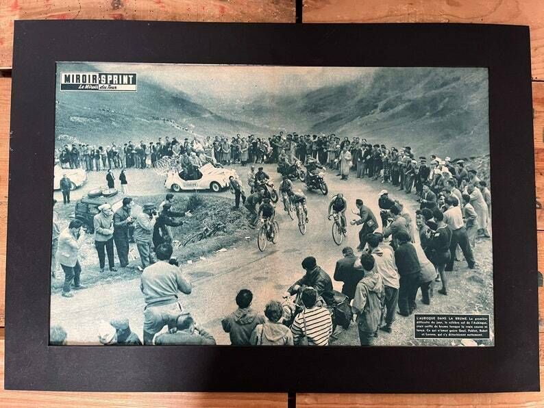 Original Tour De France Vintage Cycling Print Col De L’aubisque   Gaul, Bobet, Poblet