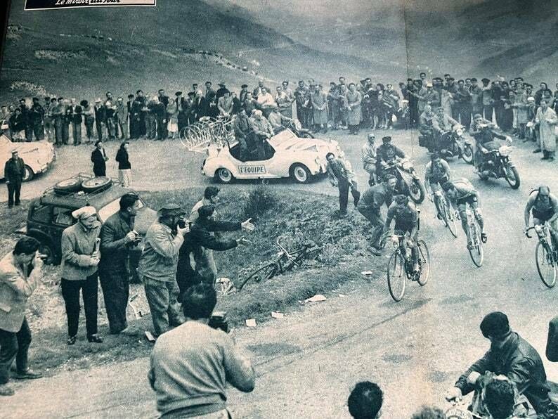 Original Tour De France Vintage Cycling Print Col De L’aubisque   Gaul, Bobet, Poblet photo 76.0
