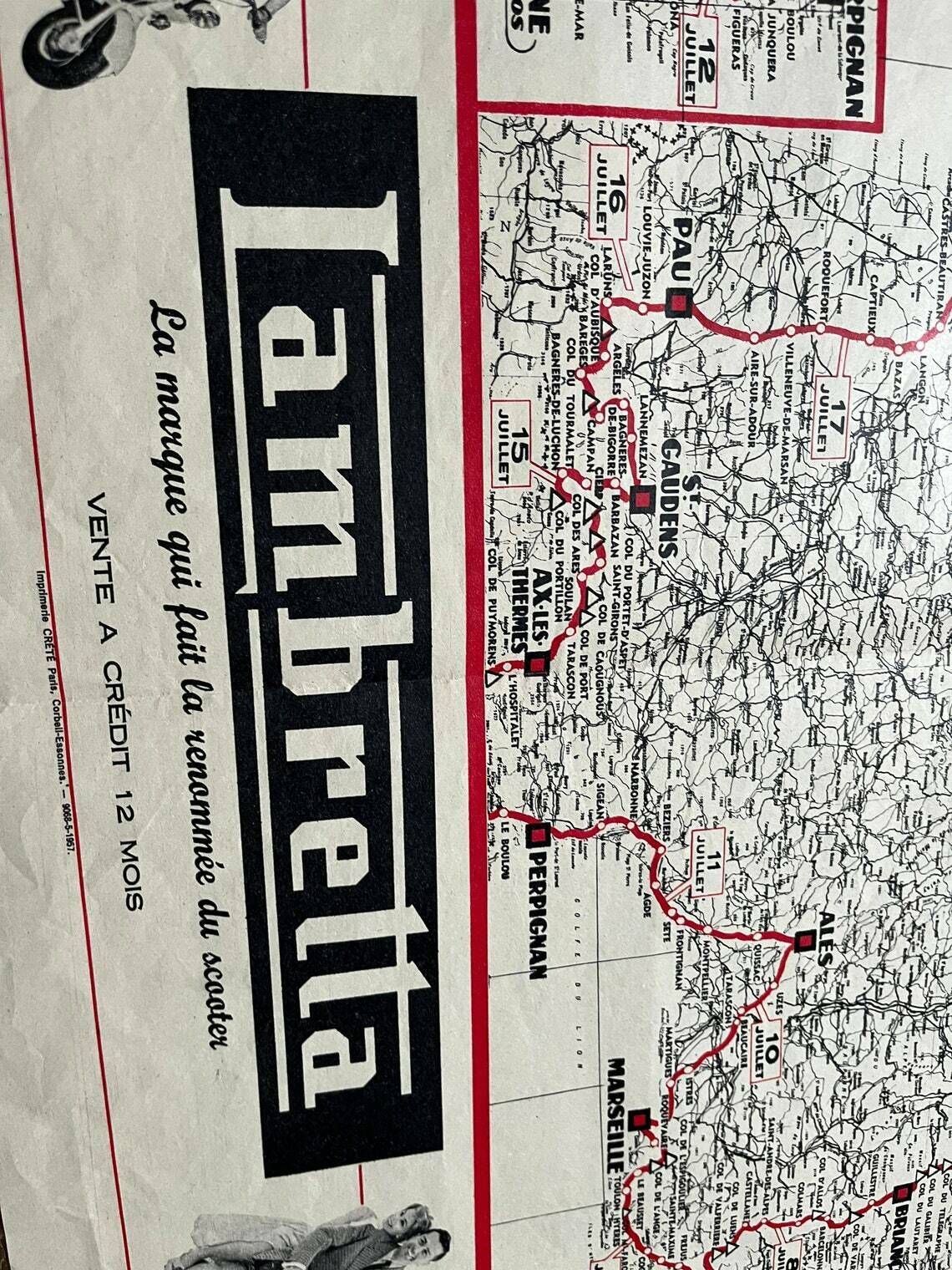 photo for sale Tour De France / Lambretta Map Vintage 1957