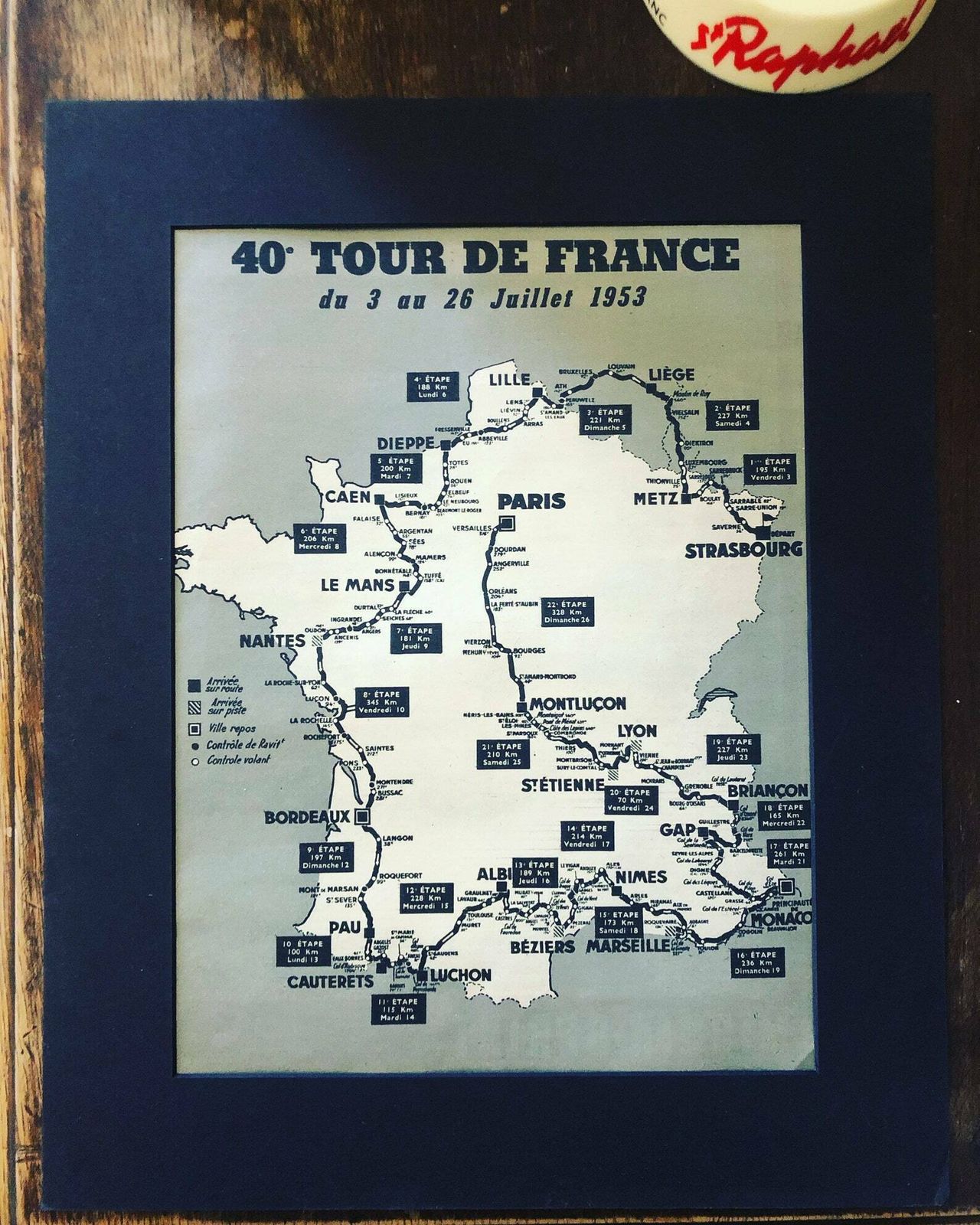 1953 Tour De France Map   Original Vintage Cycling Print